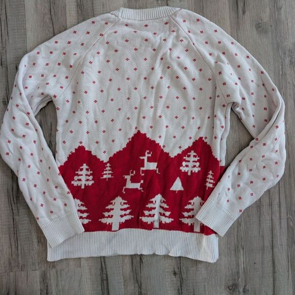 Modcloth Medley Of Merriment Christmas Sweater Red And White Knit, Medium (A6) - Picture 3 of 7
